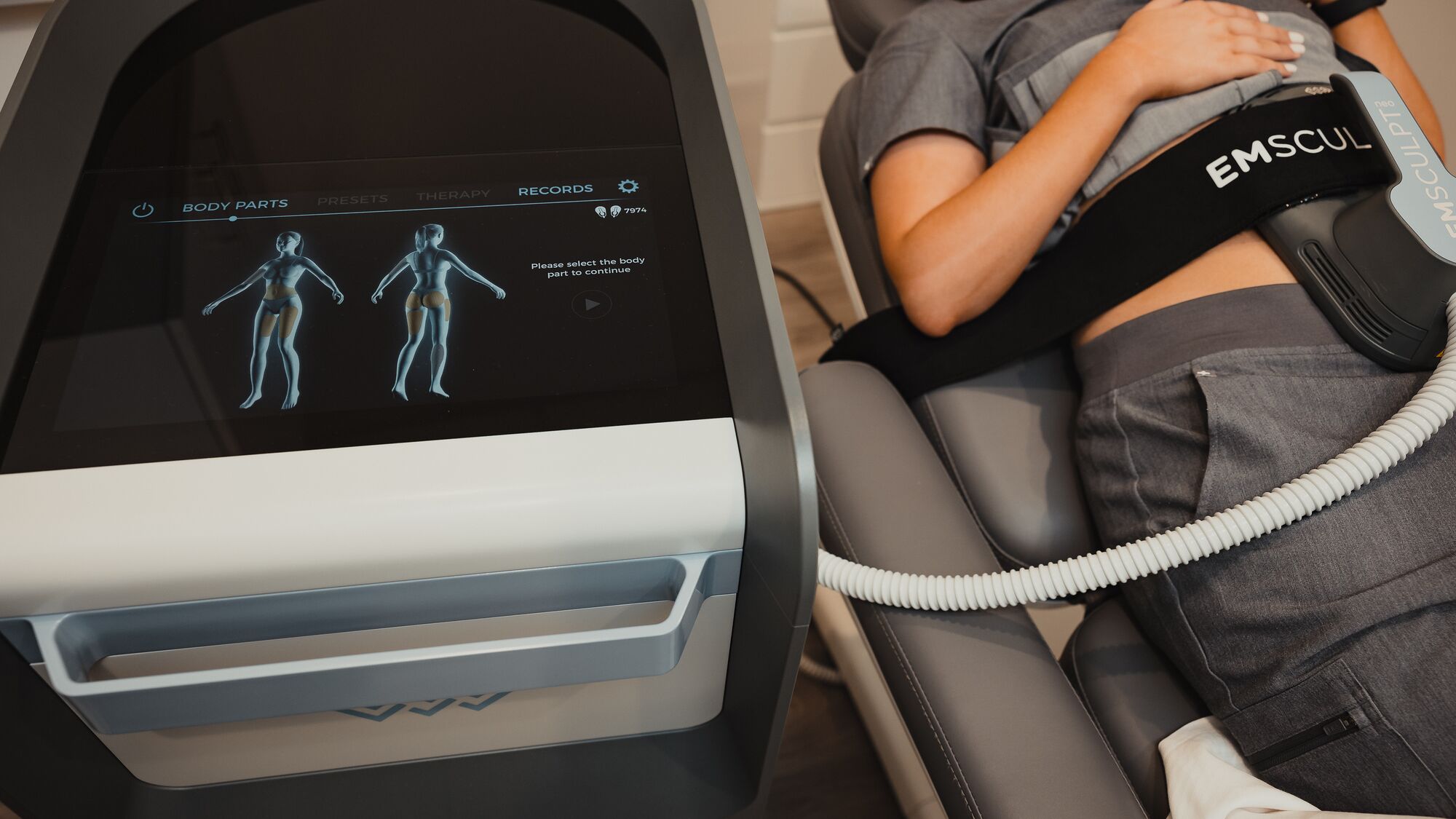 EmSculpt NEO body sculpting treatment on the abdomen at Skin Lab Med Spa, Falls Church, VA