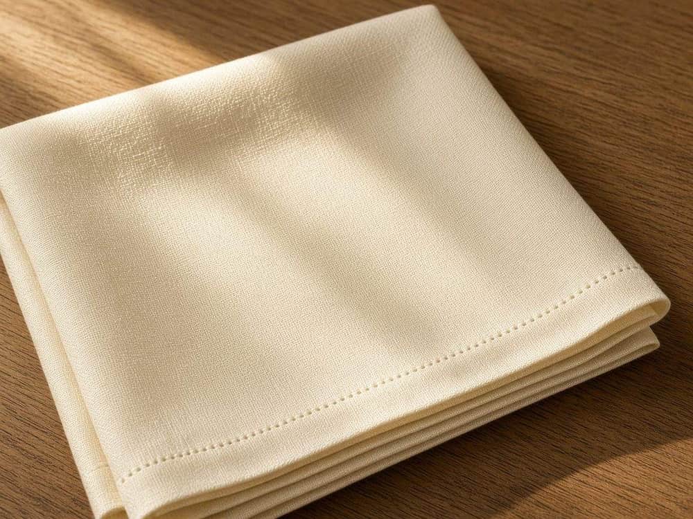 Folded ivory linen in window light, beside the dermaplaning explanation
